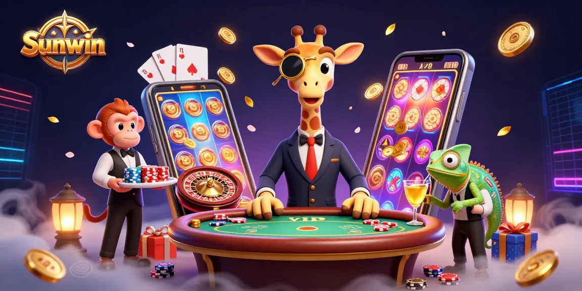 Experience Sunwin's dynamic casino action with high-roller giraffes and vibrant slot games.