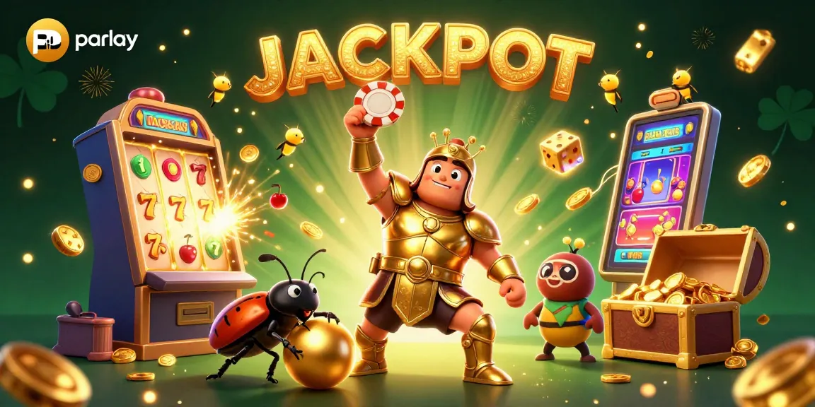 Experience thrilling parlay betting with a victorious beetle lifting a poker chip amidst casino excitement.