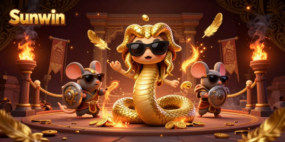 Experience Sunwin's thrilling games with a friendly Medusa, a warrior mouse, and vibrant casino elements.