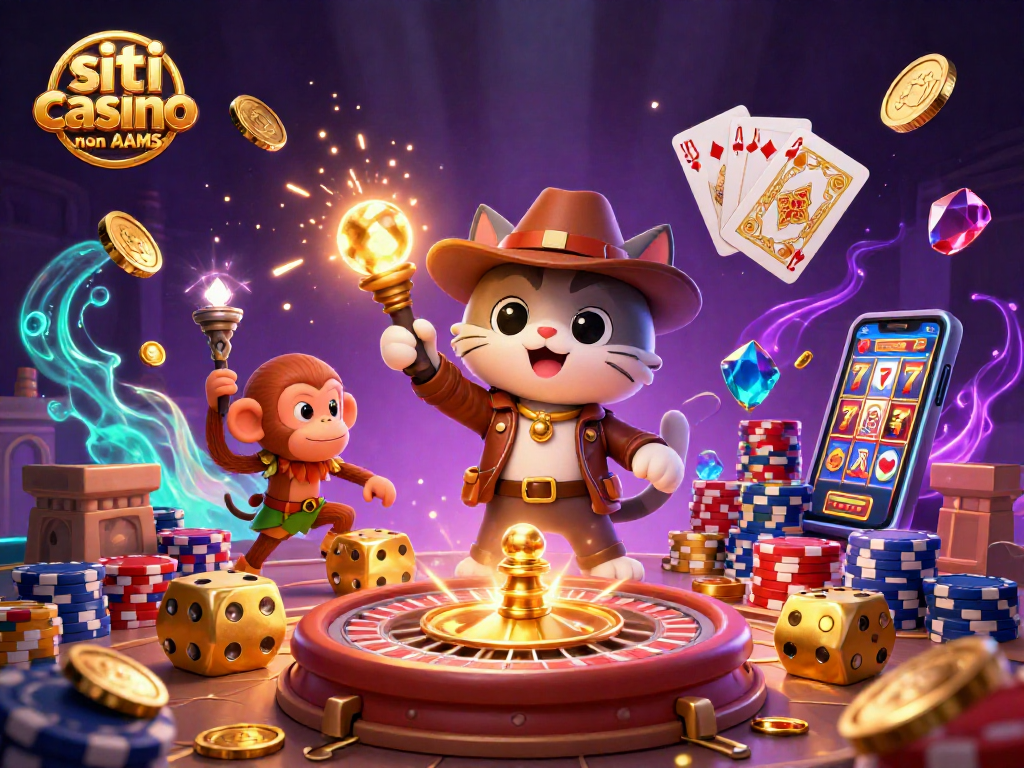 Scopri i migliori siti casino non AAMS con un gatto avventuriero in un tempio di casinò.