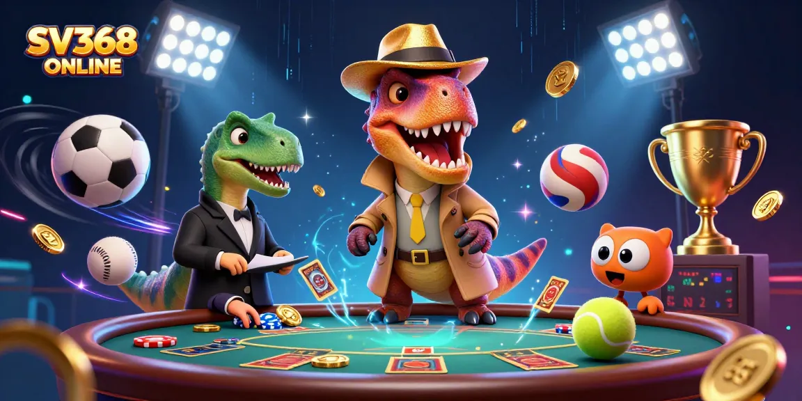 Experience thrilling gameplay at SV368 ONLINE with cartoon characters at a blackjack table.