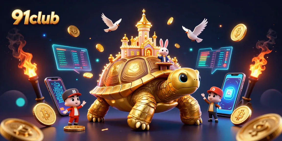 Play and win big with 91club at a vibrant digital casino scene full of flying golden coins.