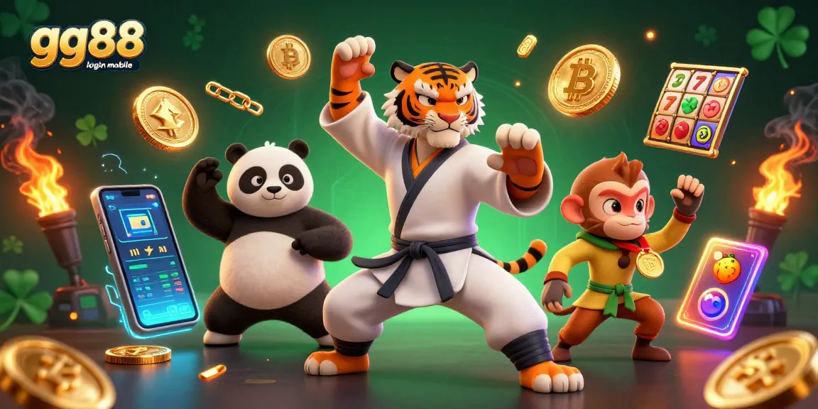 Experience winning thrills with gg88 login mobile featuring vibrant 3D gaming characters and crypto elements.