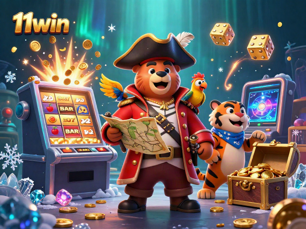 Experience the excitement of 11win with a vibrant 3D casino scene featuring dynamic elements and characters.