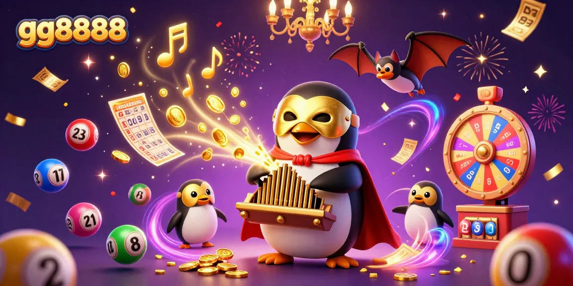Experience high-energy gaming fun at gg8888 with vibrant lottery balls and coins raining down in a lively casino scene.