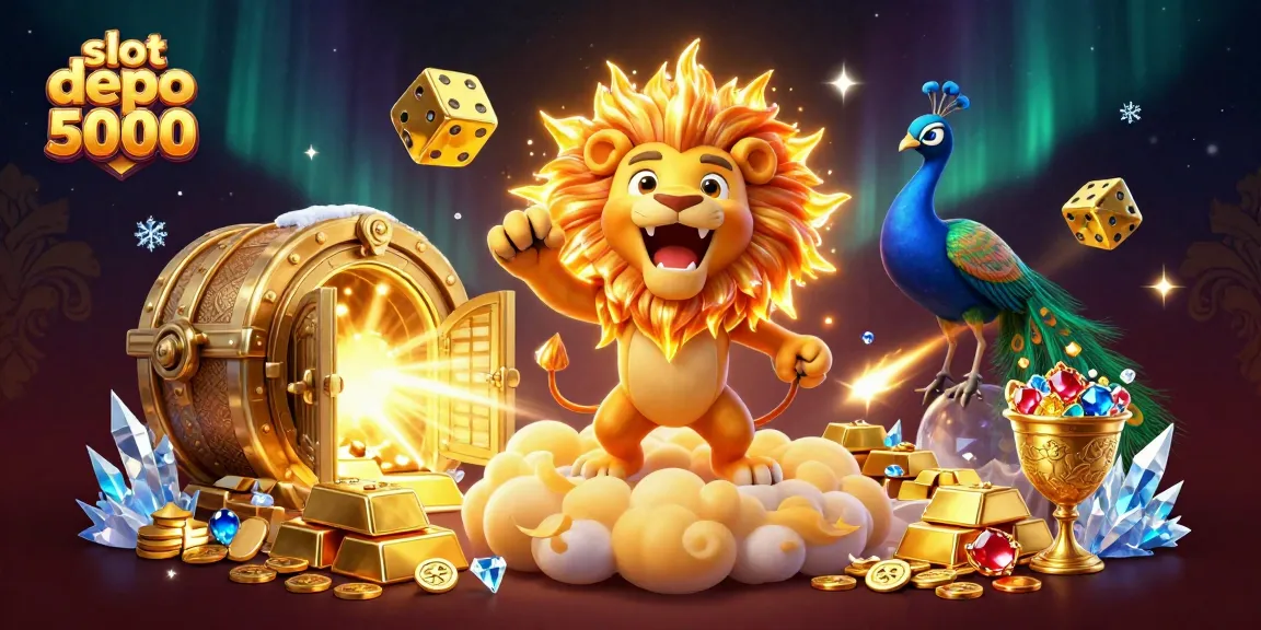 Spin to win at slot depo 5000 with golden treasures and exciting jackpots in this vibrant illustration.
