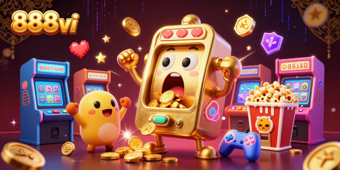 Experience the thrill of winning with 888vi's vibrant slot machine scene celebrating jackpots.