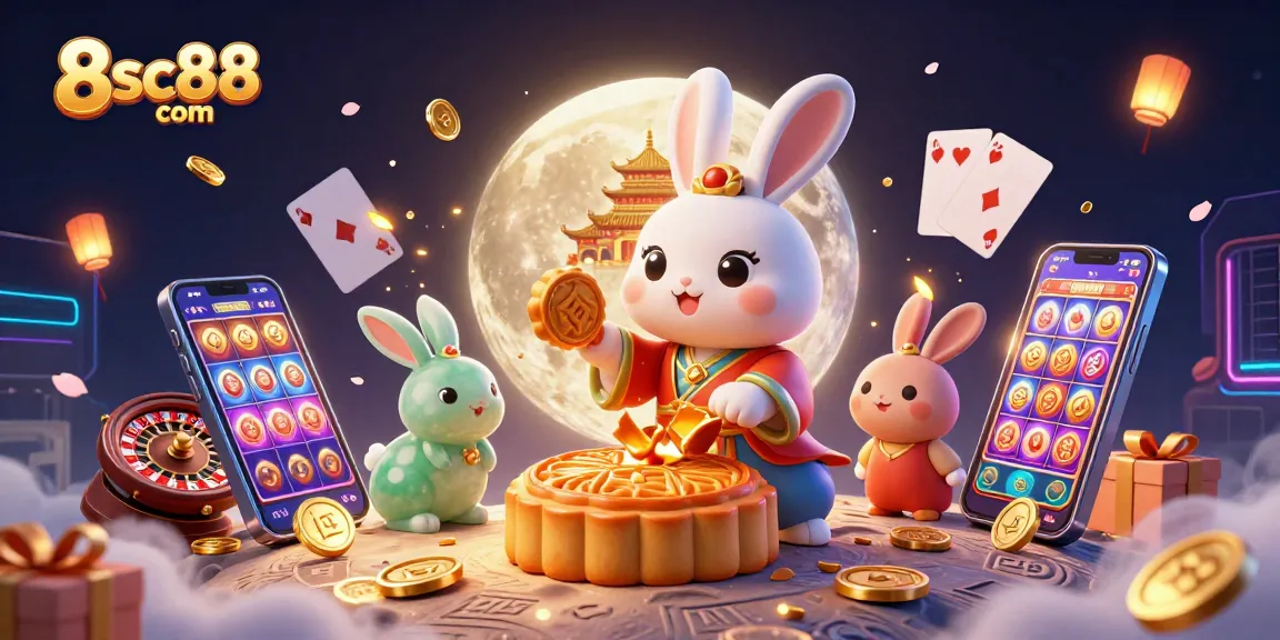 Spin and win at 8sc88 com with an enchanting moon rabbit theme showcasing casino elements in vibrant detail.