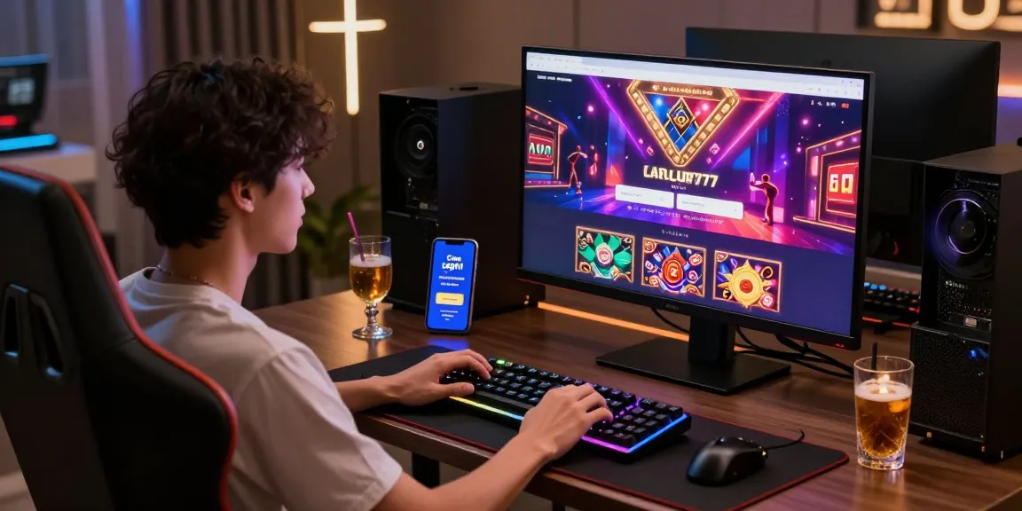 Cara Login LUXURY777 dalam lingkungan gaming mewah dengan pengguna berinteraksi di layar laptop.