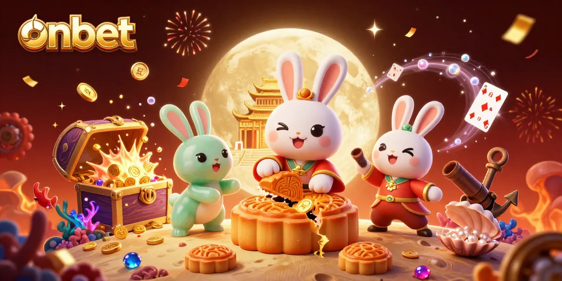Experience winning with onbet in this vibrant 3D casino illustration featuring themed characters and treasure.