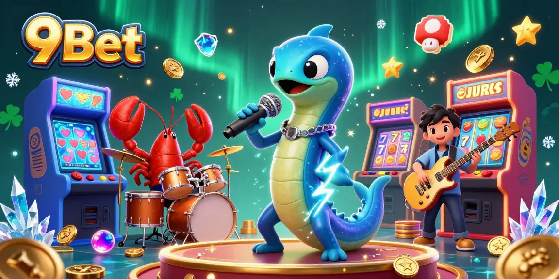 Engage in the thrilling underwater casino experience at 9Bet with vibrant characters performing above arcade games.