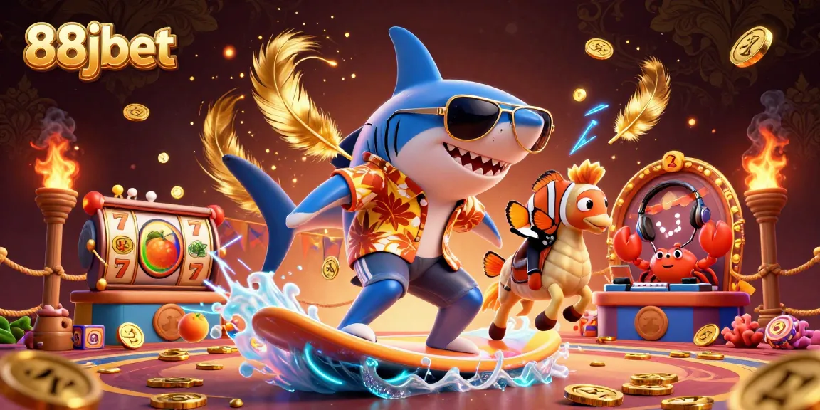 Experience the thrill of 88jbet with a colorful underwater casino scene featuring a shark and clownfish.