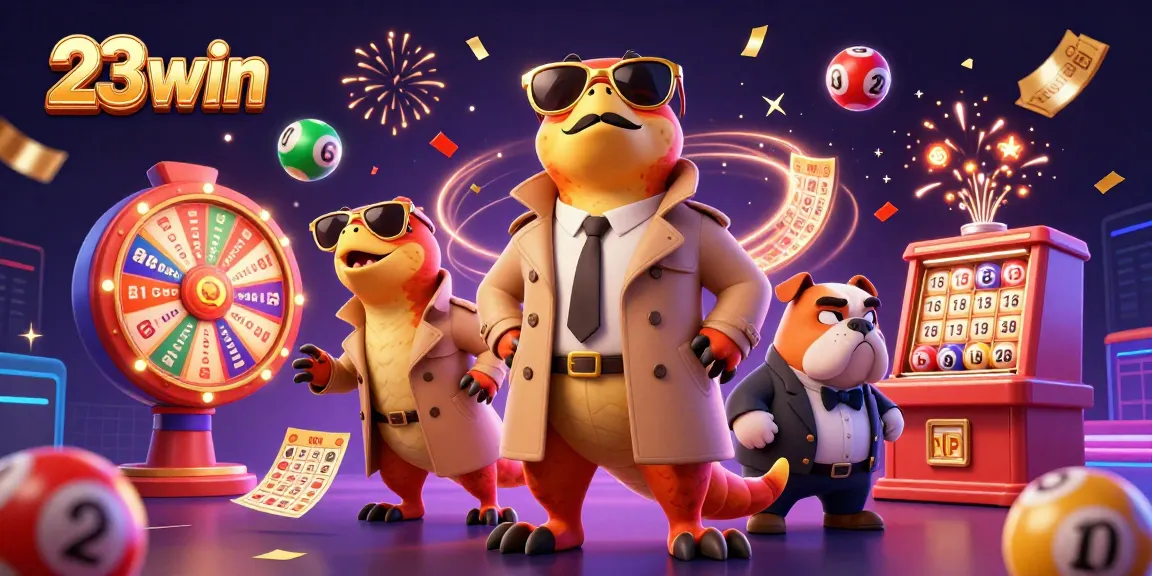 Engage in the excitement of 23win with raptors and a bouncer in a vibrant casino scene.