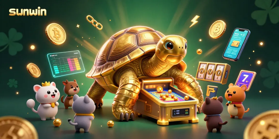 Experience gaming excitement with sunwin's dynamic casino scene filled with colorful characters and slot machines.