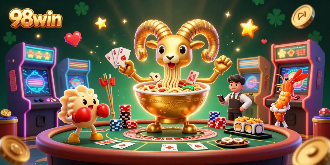 Engage in thrilling live casino action featuring 98win with characters dealing cards and stacking chips.