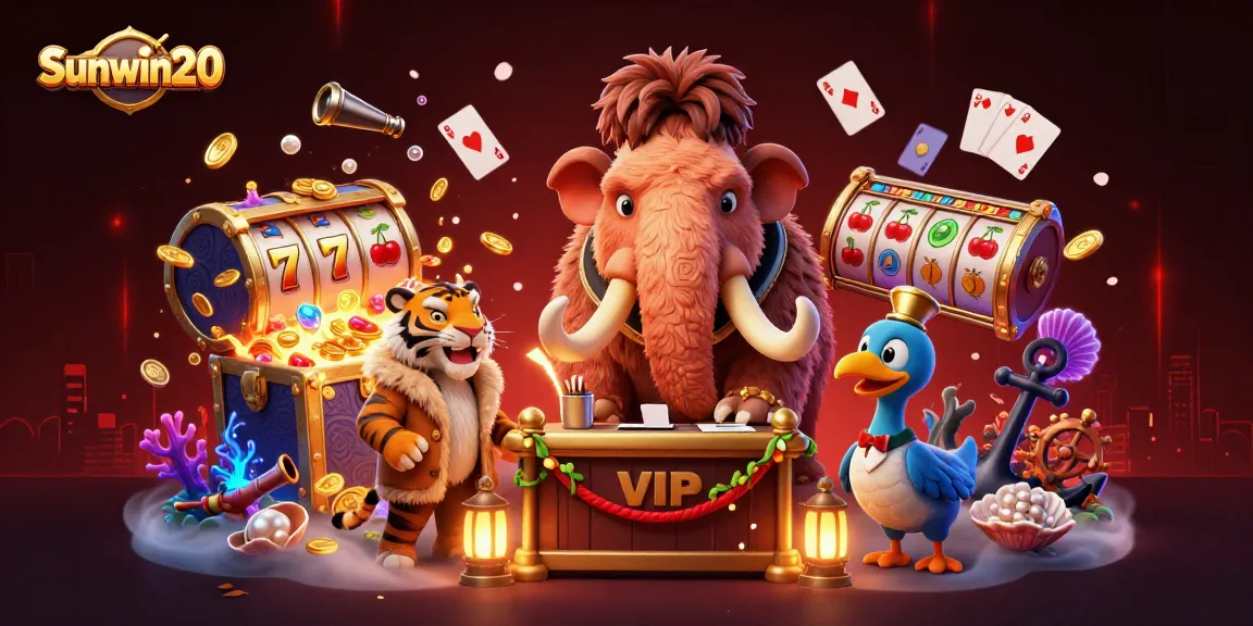 Sunwin20 captivates with a vibrant casino scene featuring a woolly mammoth bouncer and underwater treasures.