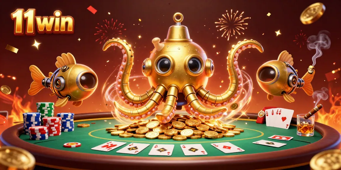 Experience thrilling gambling excitement with 11 win poker action amidst gold coins and festive confetti.